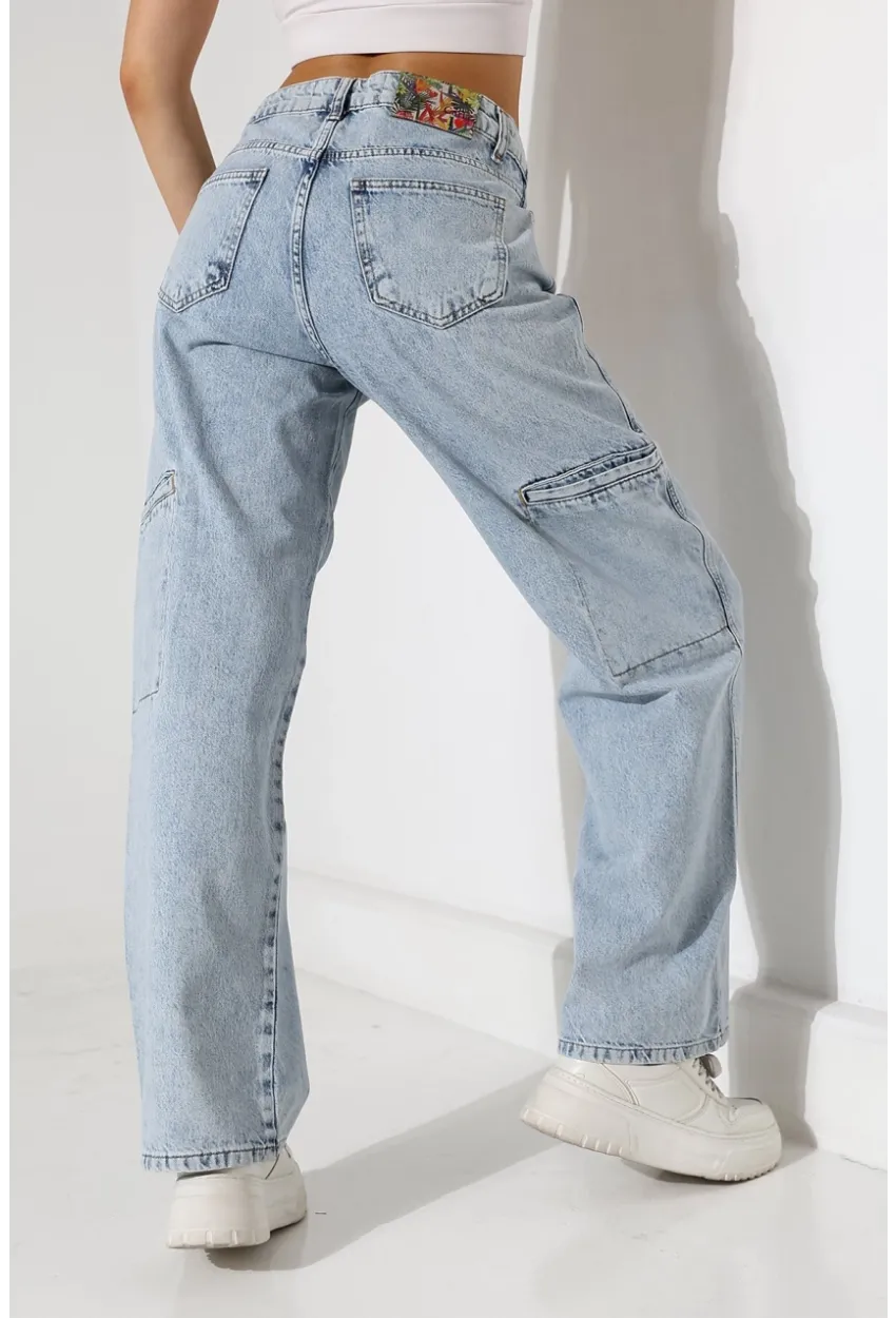 Açık Mavi Geniş Paça Jean Pantolon