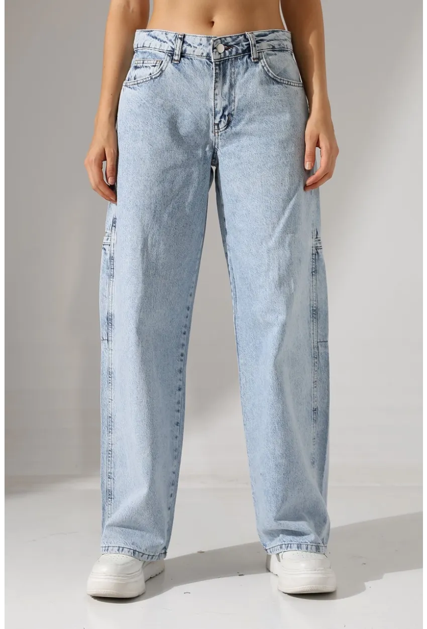 Açık Mavi Geniş Paça Jean Pantolon