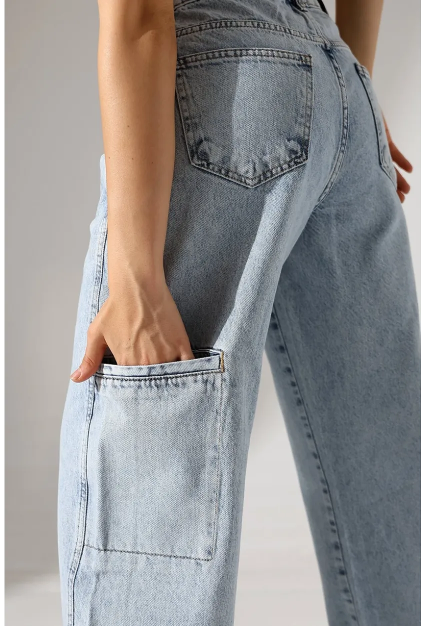 Açık Mavi Geniş Paça Jean Pantolon