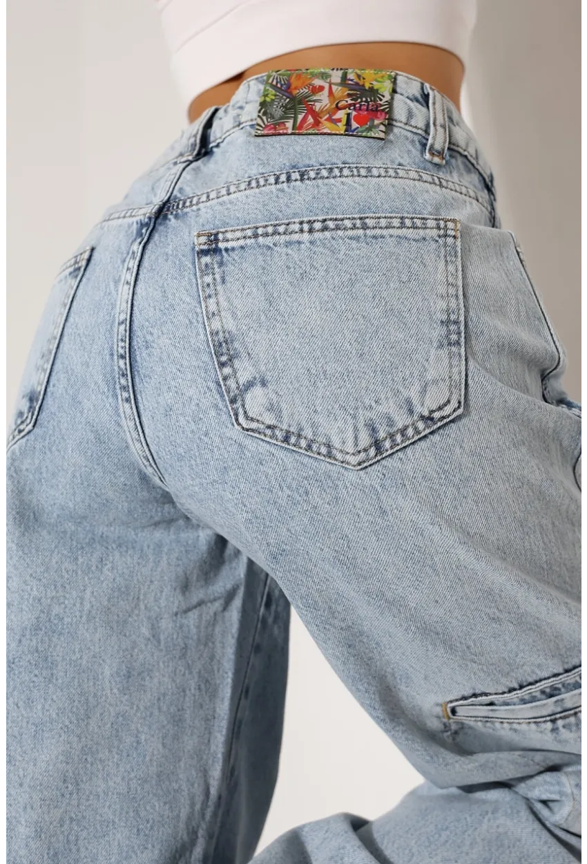 Açık Mavi Geniş Paça Jean Pantolon