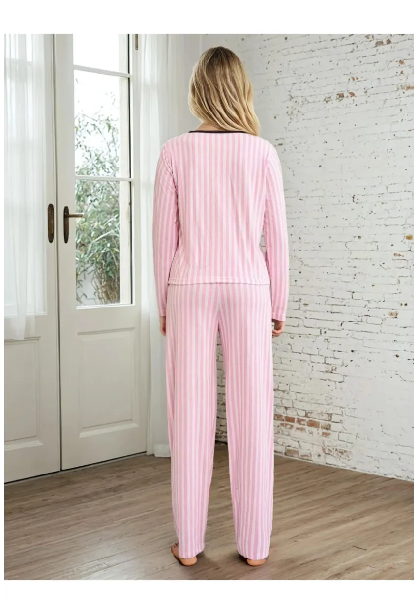 Çizgili Pembe Time To Relax Baskılı Pijama Takımı