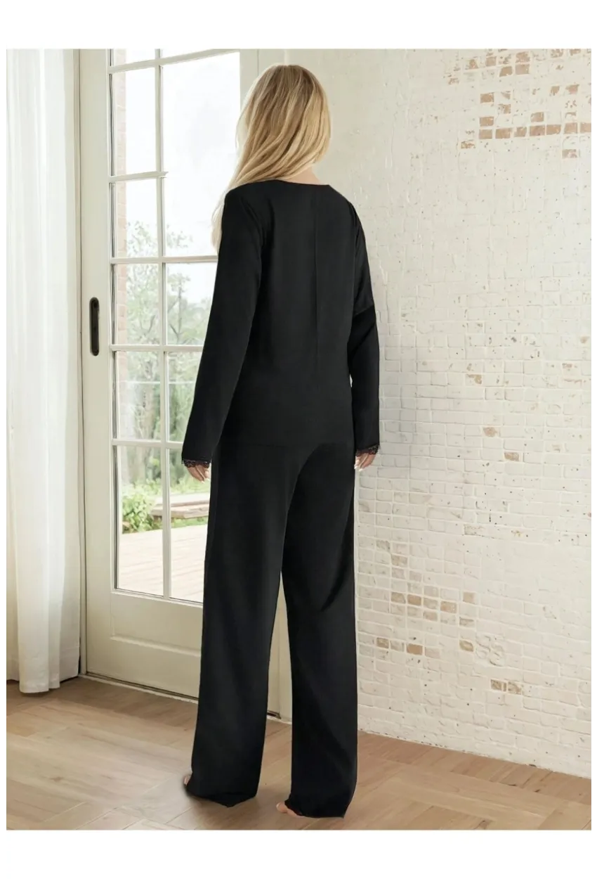 Dantel Detay Premium Siyah Suprem Pijama