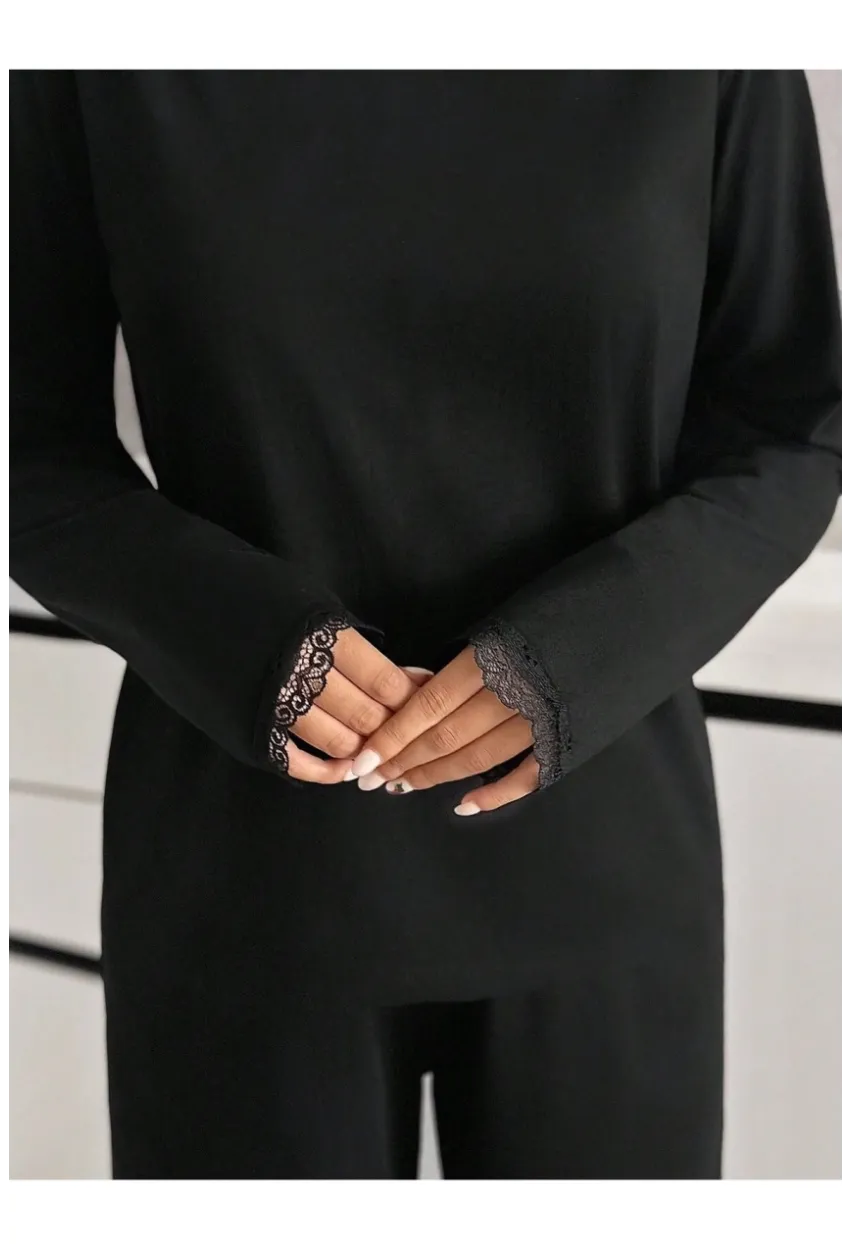 Dantel Detay Premium Siyah Suprem Pijama