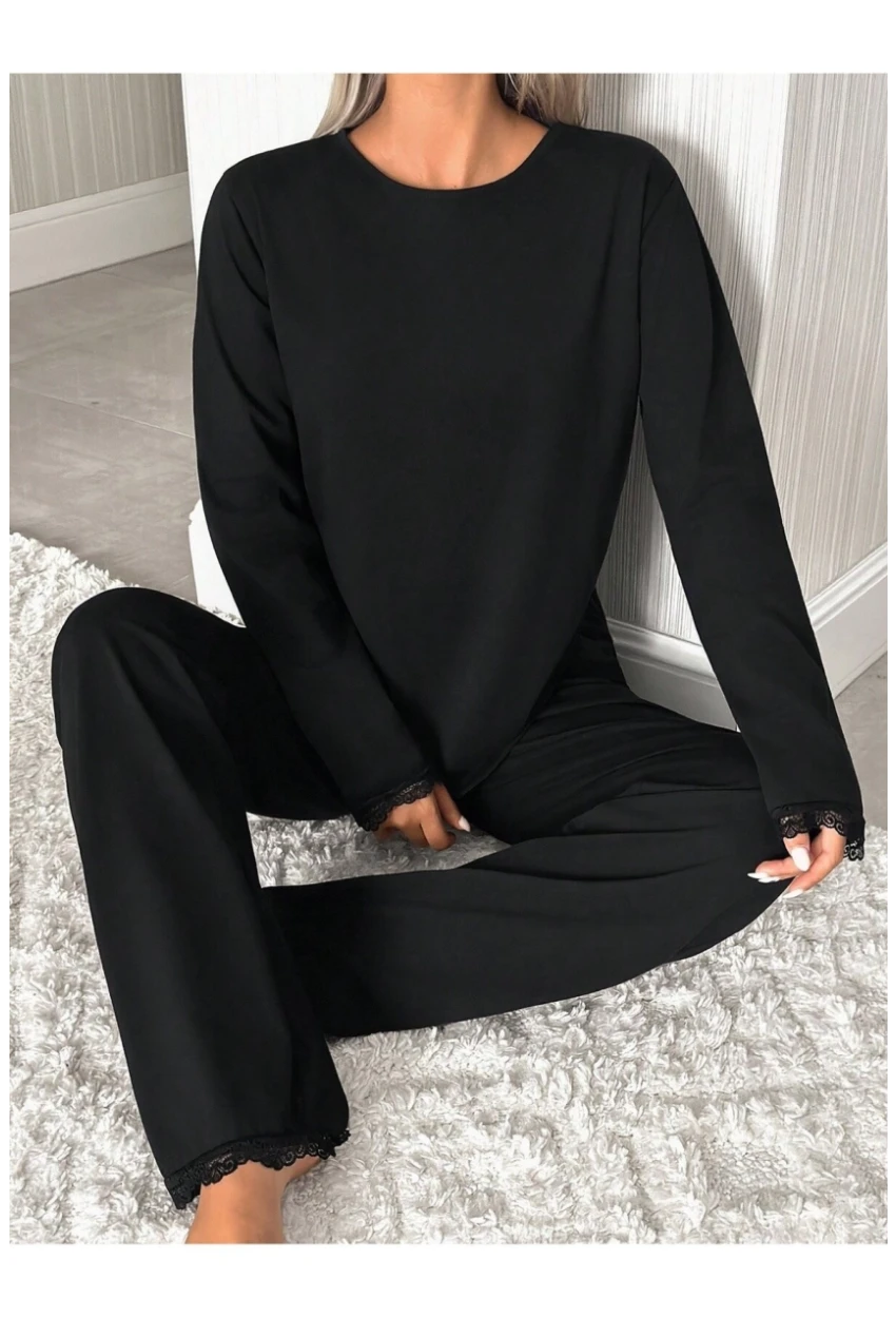 Dantel Detay Premium Siyah Suprem Pijama