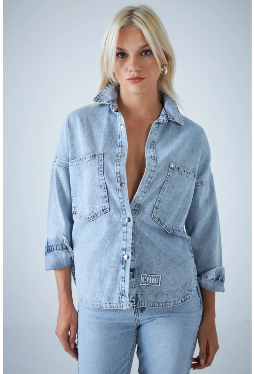 Kadın Açık Mavi Denim Gömlek TSS101