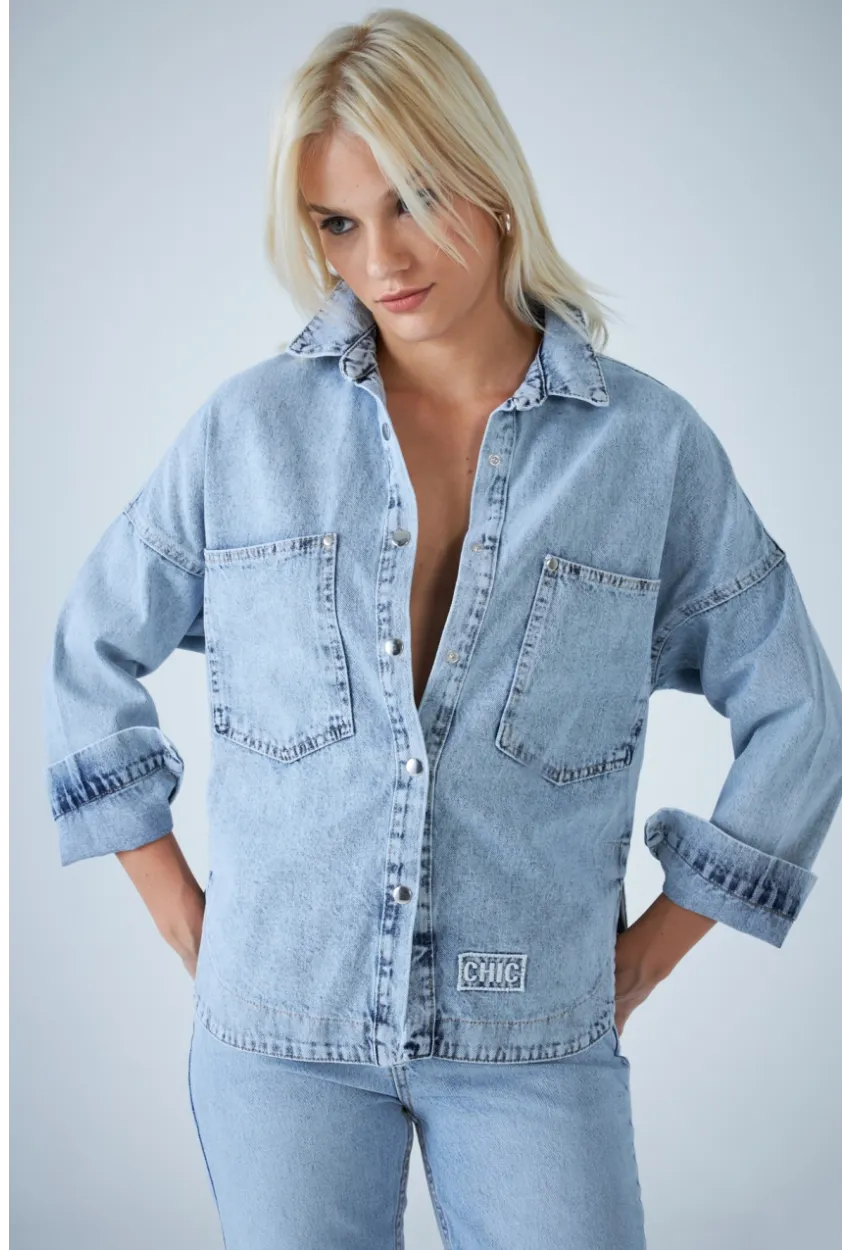 Kadın Açık Mavi Denim Gömlek TSS101