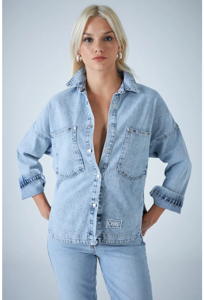 Kadın Açık Mavi Denim Gömlek TSS101