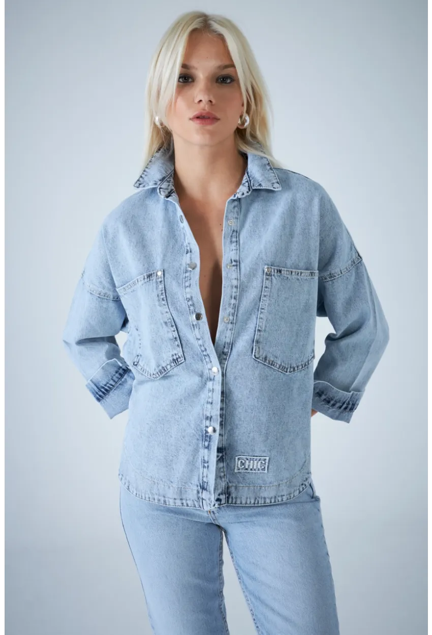 Kadın Açık Mavi Denim Gömlek TSS101