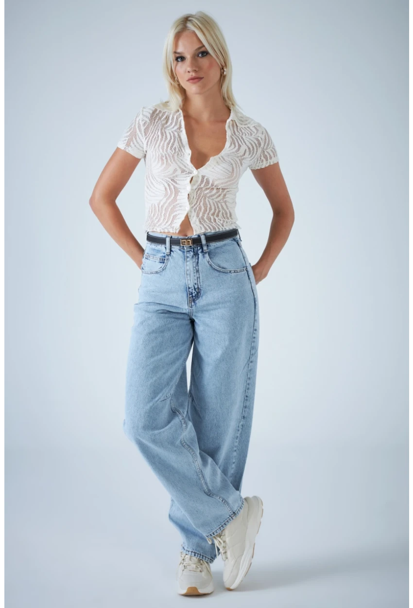 Kadın Açık Mavi Yüksek Bel Baggy Jean TSS388