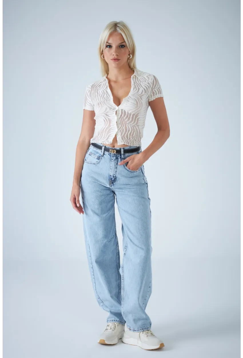 Kadın Açık Mavi Yüksek Bel Baggy Jean TSS388