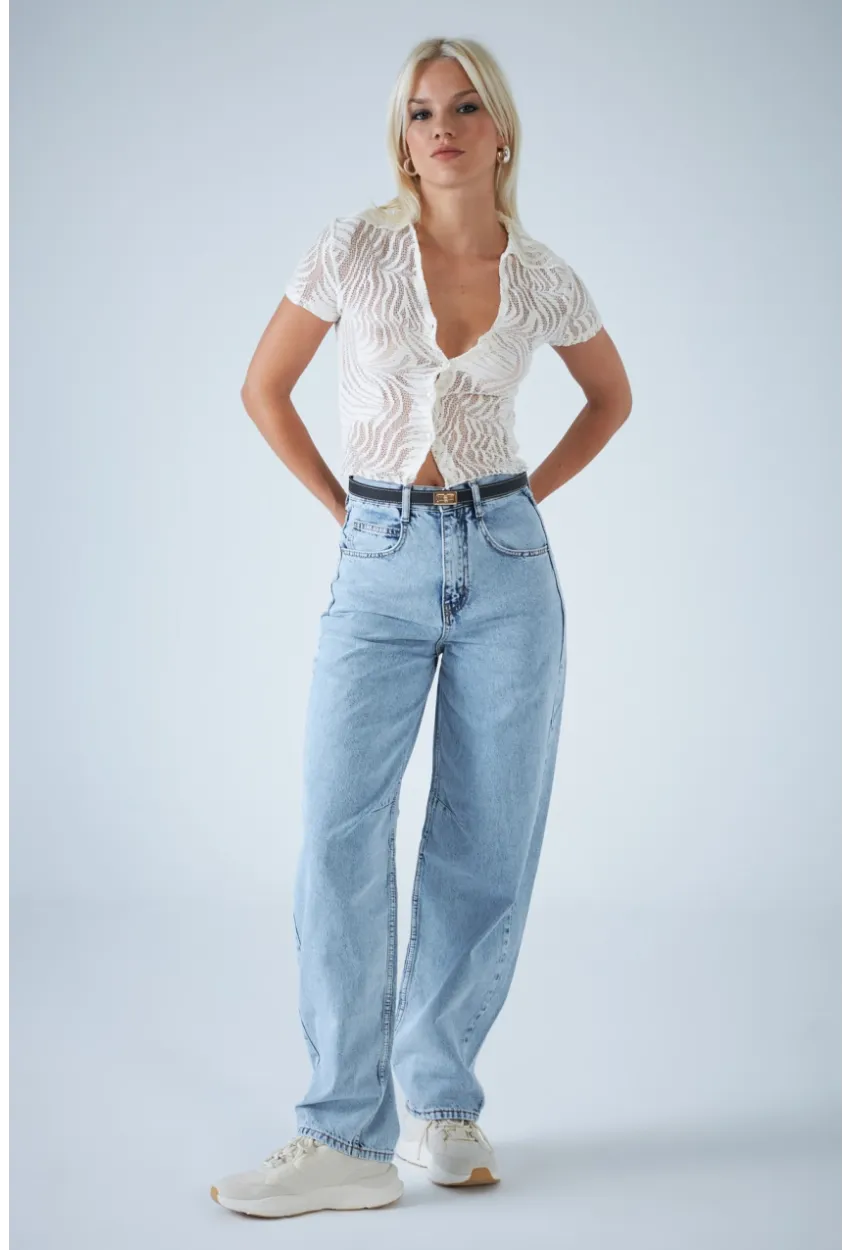 Kadın Açık Mavi Yüksek Bel Baggy Jean TSS388