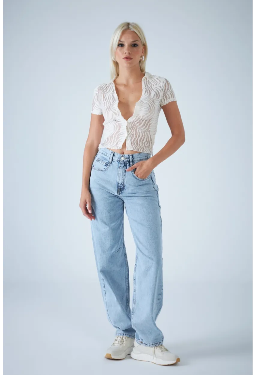 Kadın Açık Mavi Yüksek Bel Baggy Jean TSS388