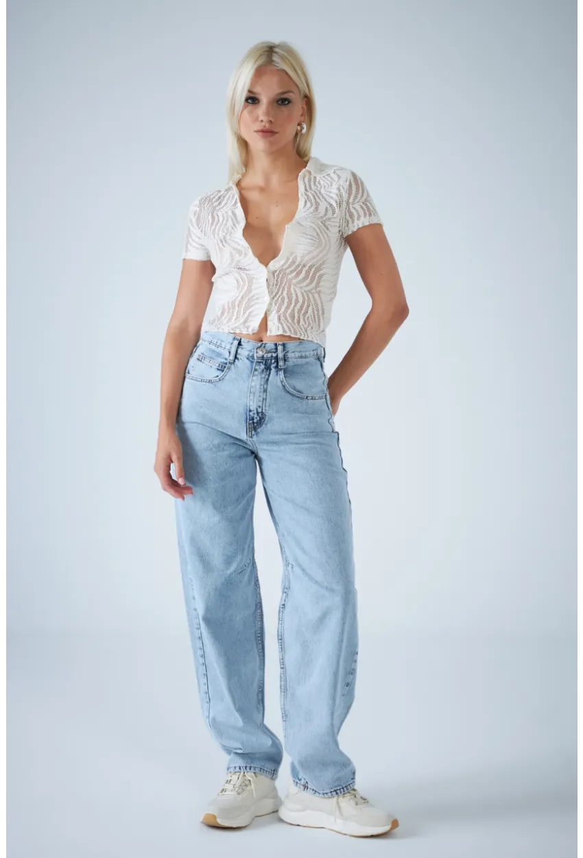 Kadın Açık Mavi Yüksek Bel Baggy Jean TSS388