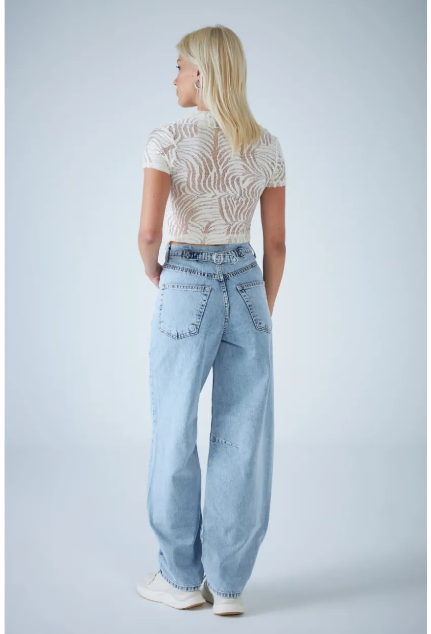 Kadın Açık Mavi Yüksek Bel Baggy Jean TSS388