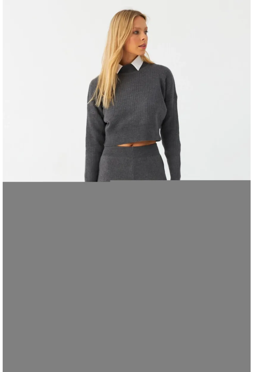 Kadın Antrasit Alt Üst Triko Takım ELT163