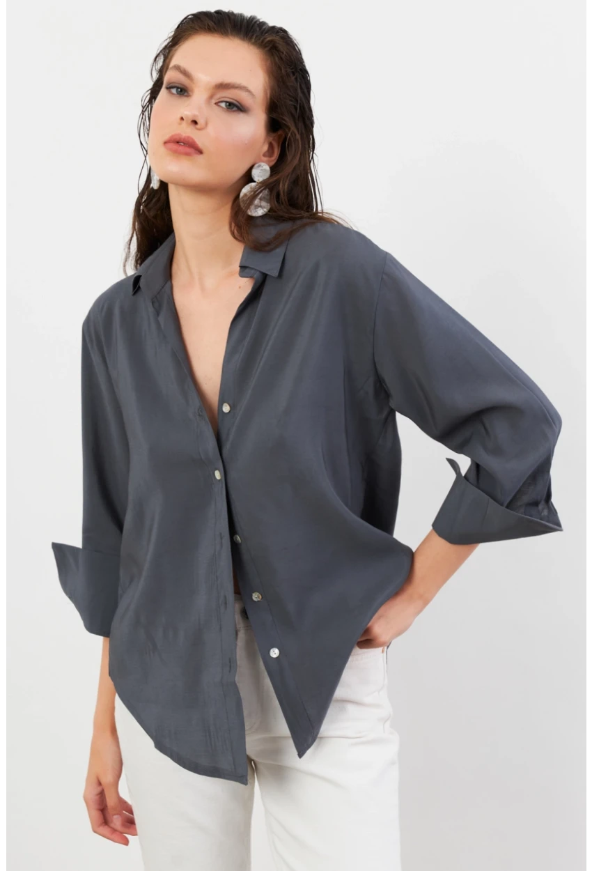 Kadın Antrasit Basic Gömlek SOL3664