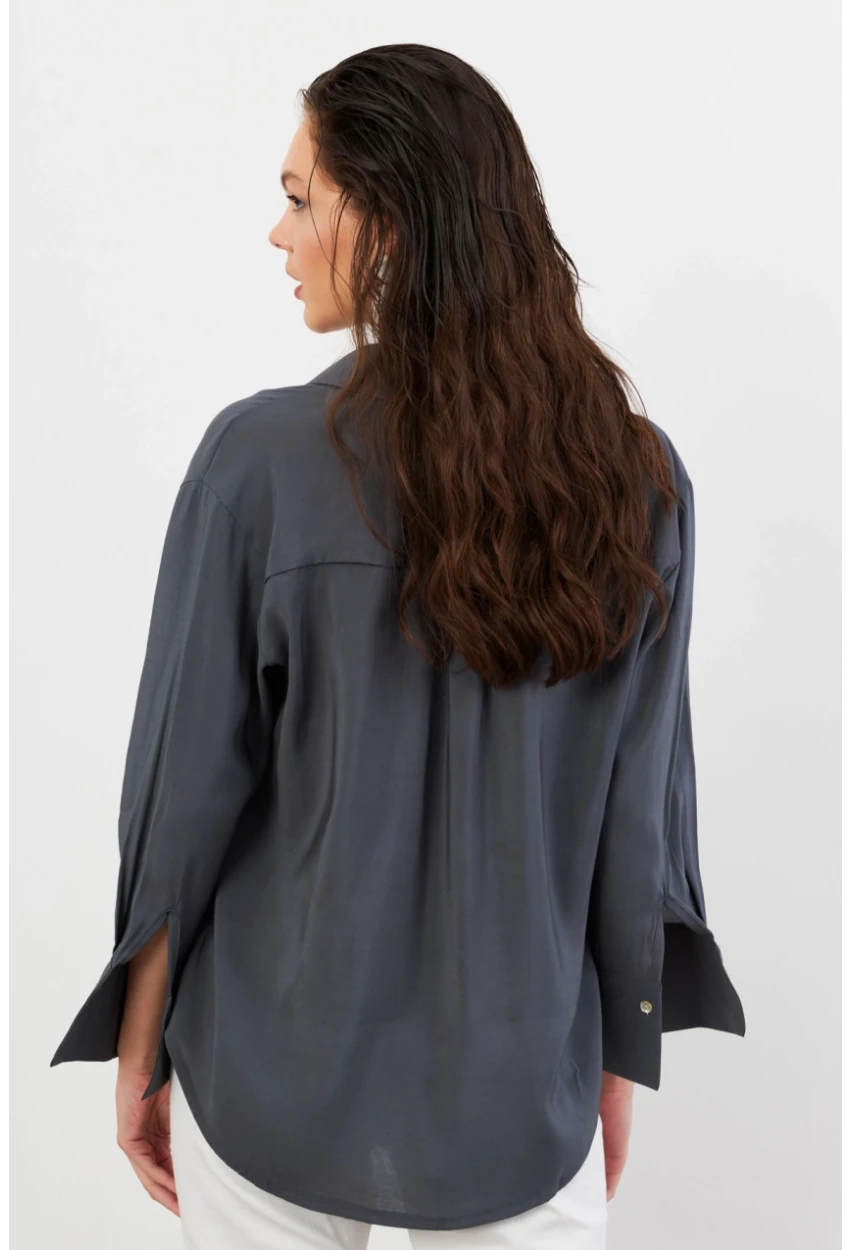 Kadın Antrasit Basic Gömlek SOL3664