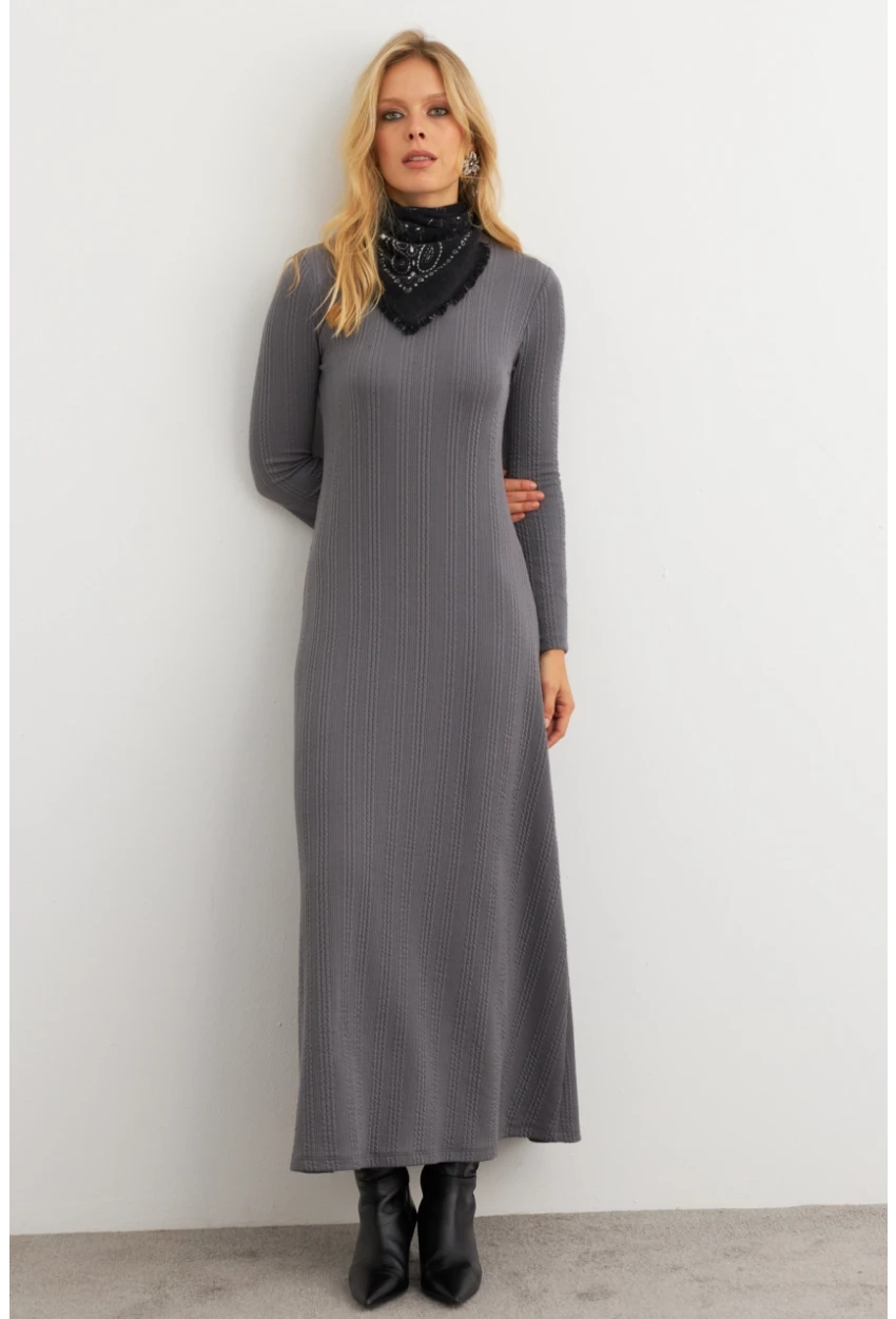 Kadın Antrasit Basic Maxi Elbise COL30