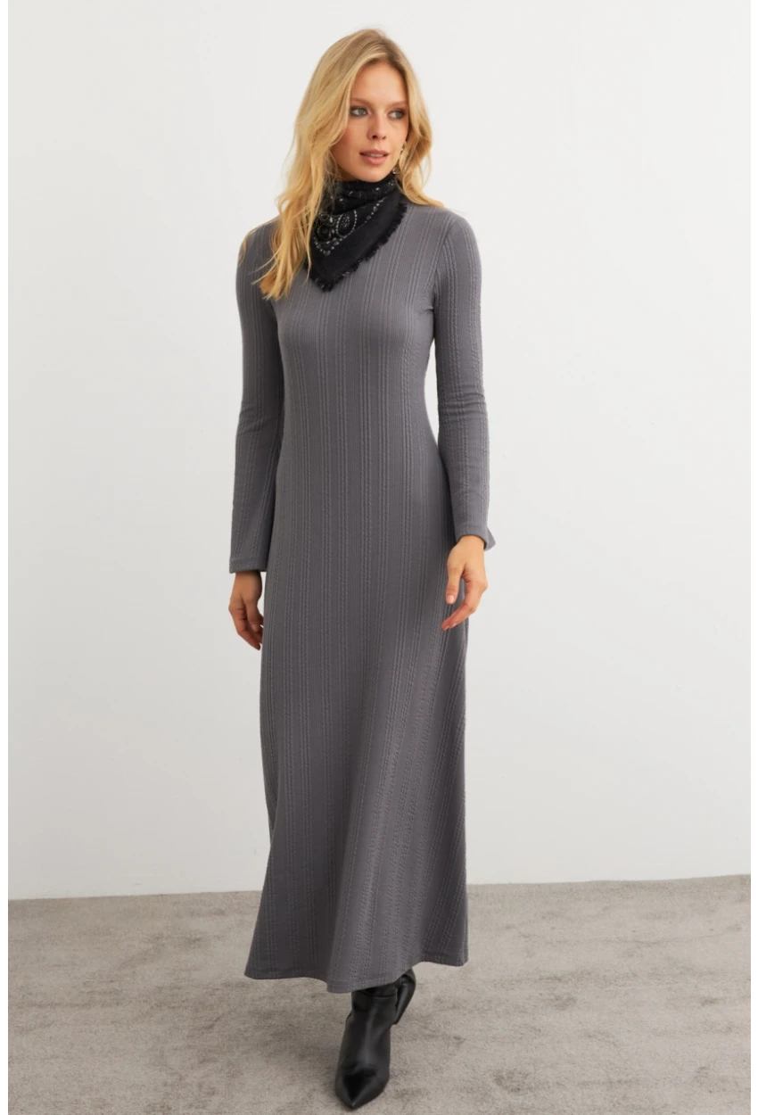 Kadın Antrasit Basic Maxi Elbise COL30