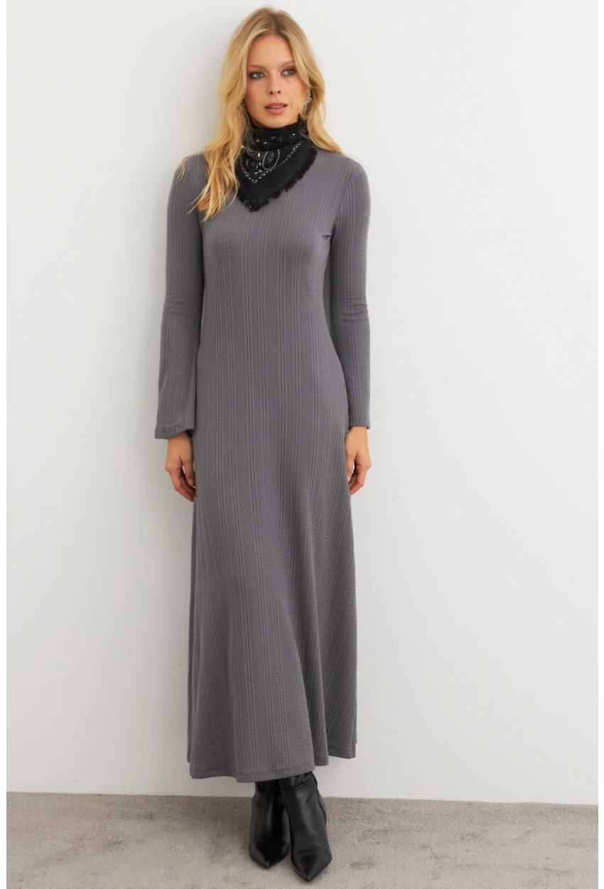 Kadın Antrasit Basic Maxi Elbise COL30