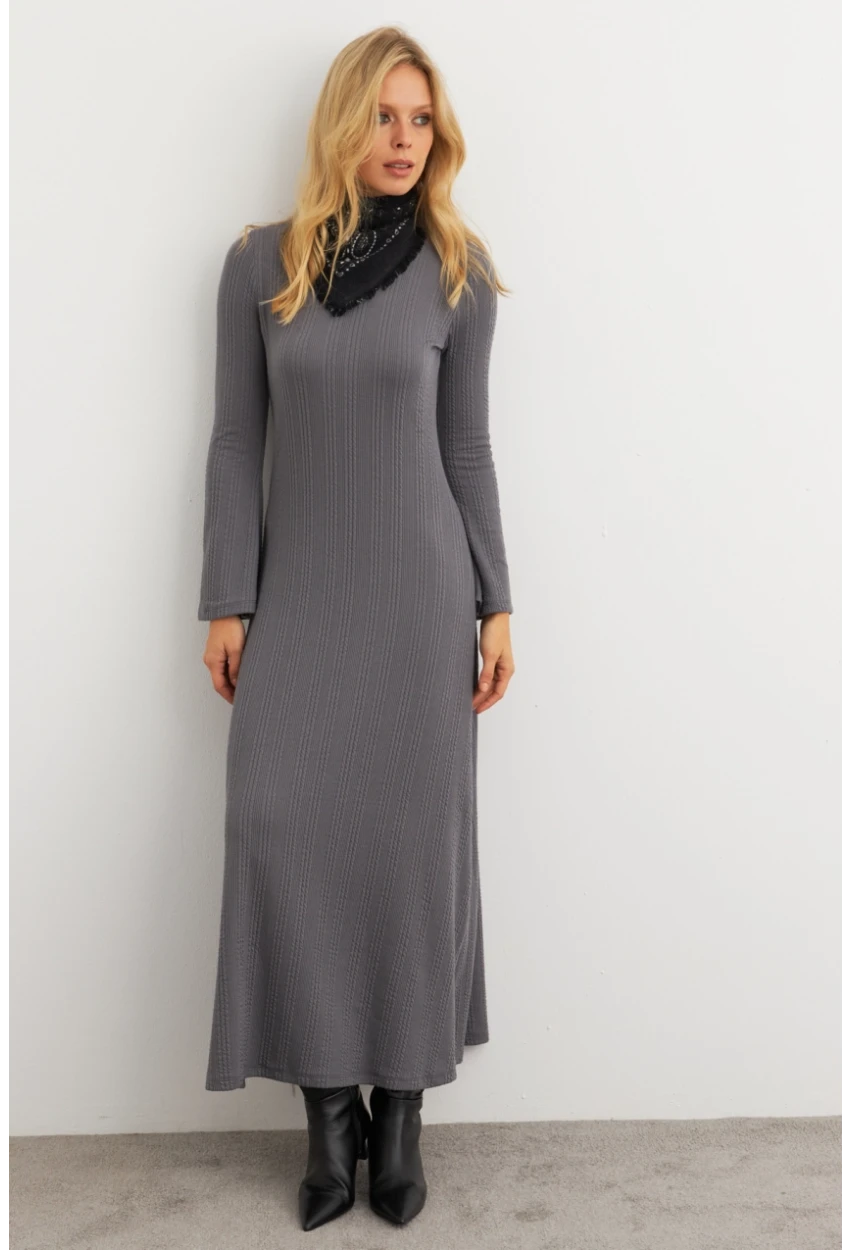 Kadın Antrasit Basic Maxi Elbise COL30