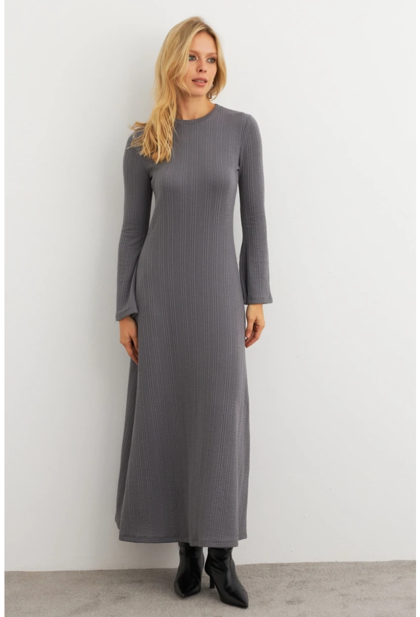 Kadın Antrasit Basic Maxi Elbise COL30
