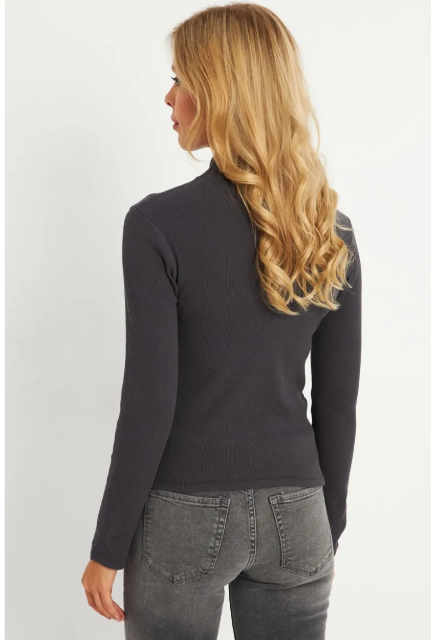 Kadın Antrasit Çapraz Yaka Yarım Balıkçı Bluz B1404