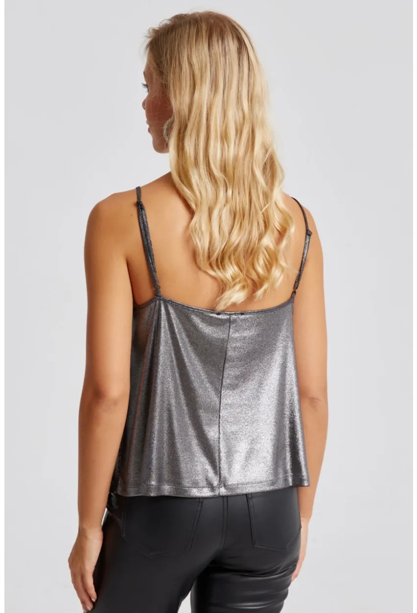 Kadın Antrasit Degaje Yaka Lurex Bluz LPP1250