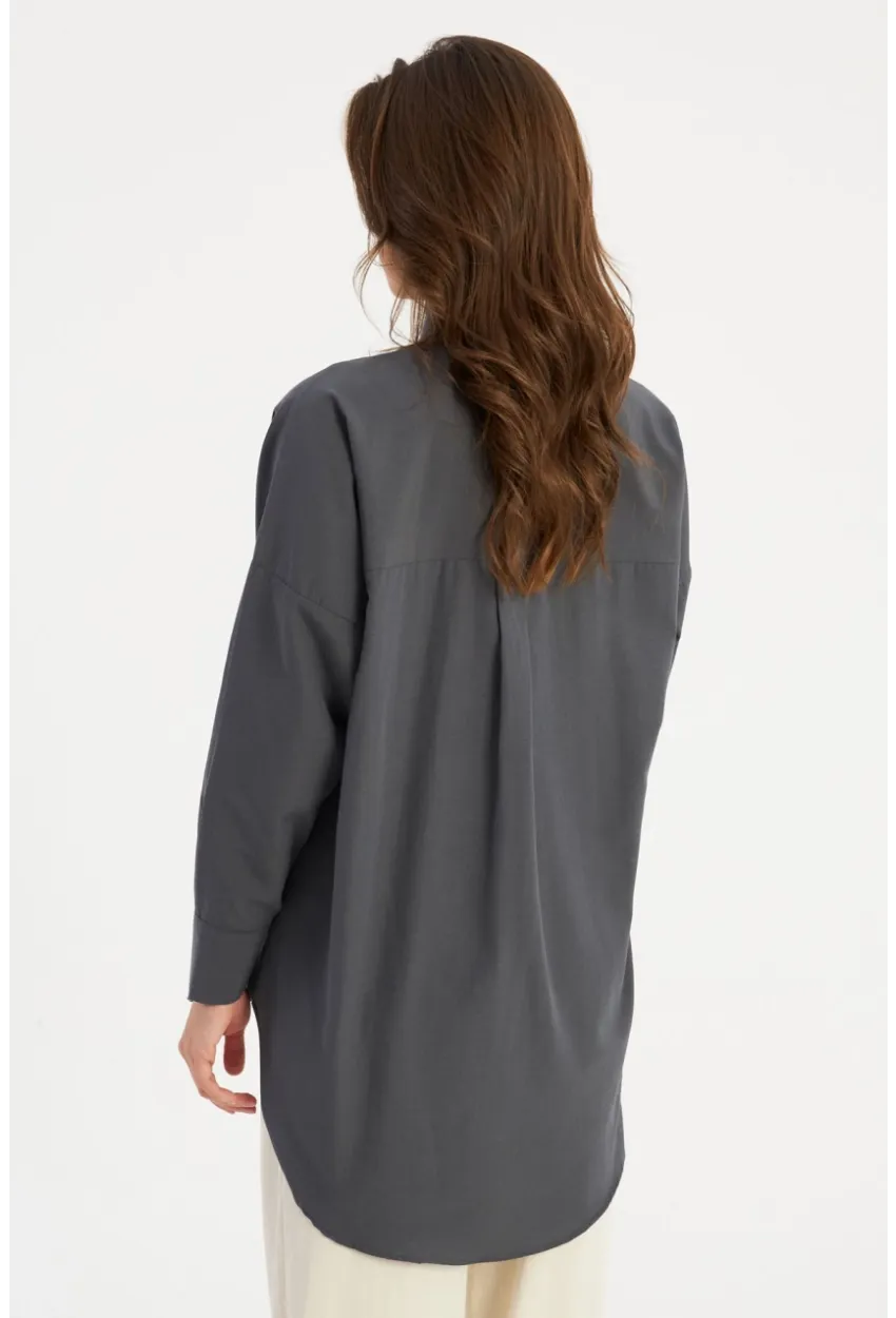 Kadın Antrasit Zımbalı Gömlek MASF1