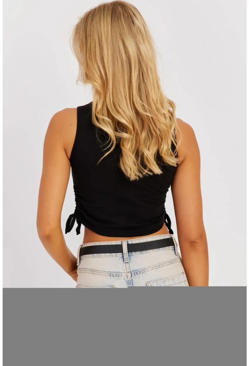 Kadın Badem-Siyah Yanları Bağcıklı Kolsuz Bluz MK09