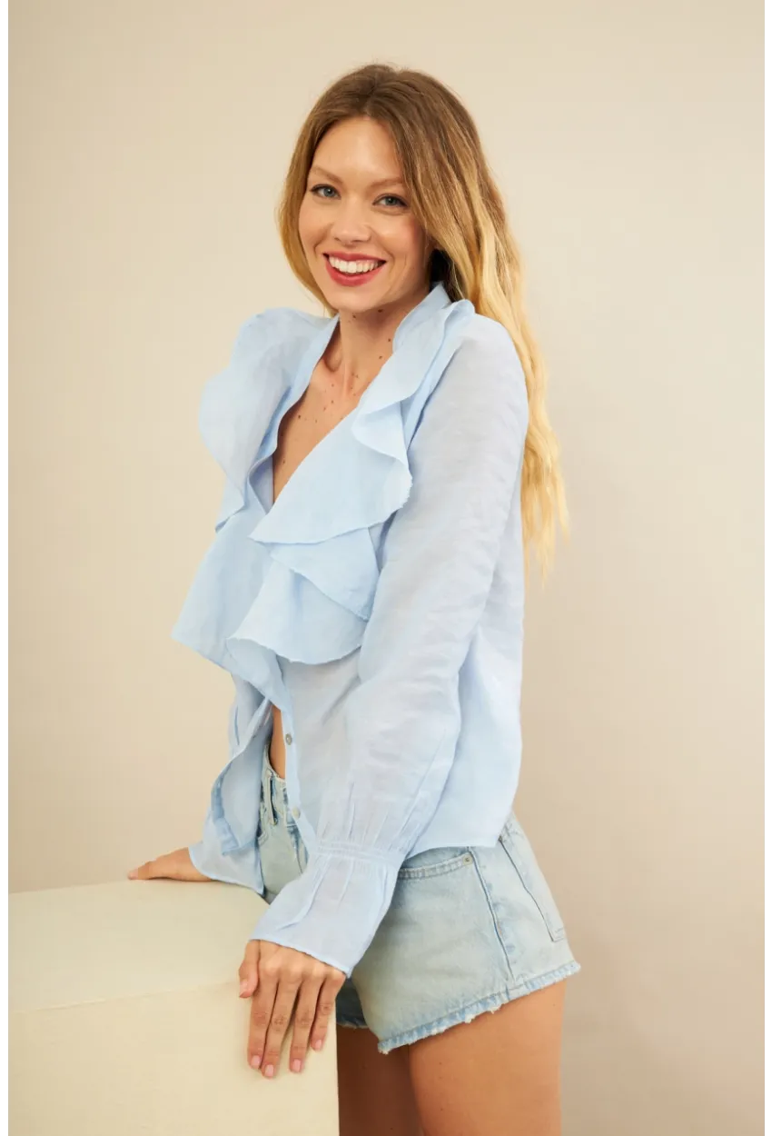 Kadın Bebe Mavi Fırfırlı Gömlek DMR487