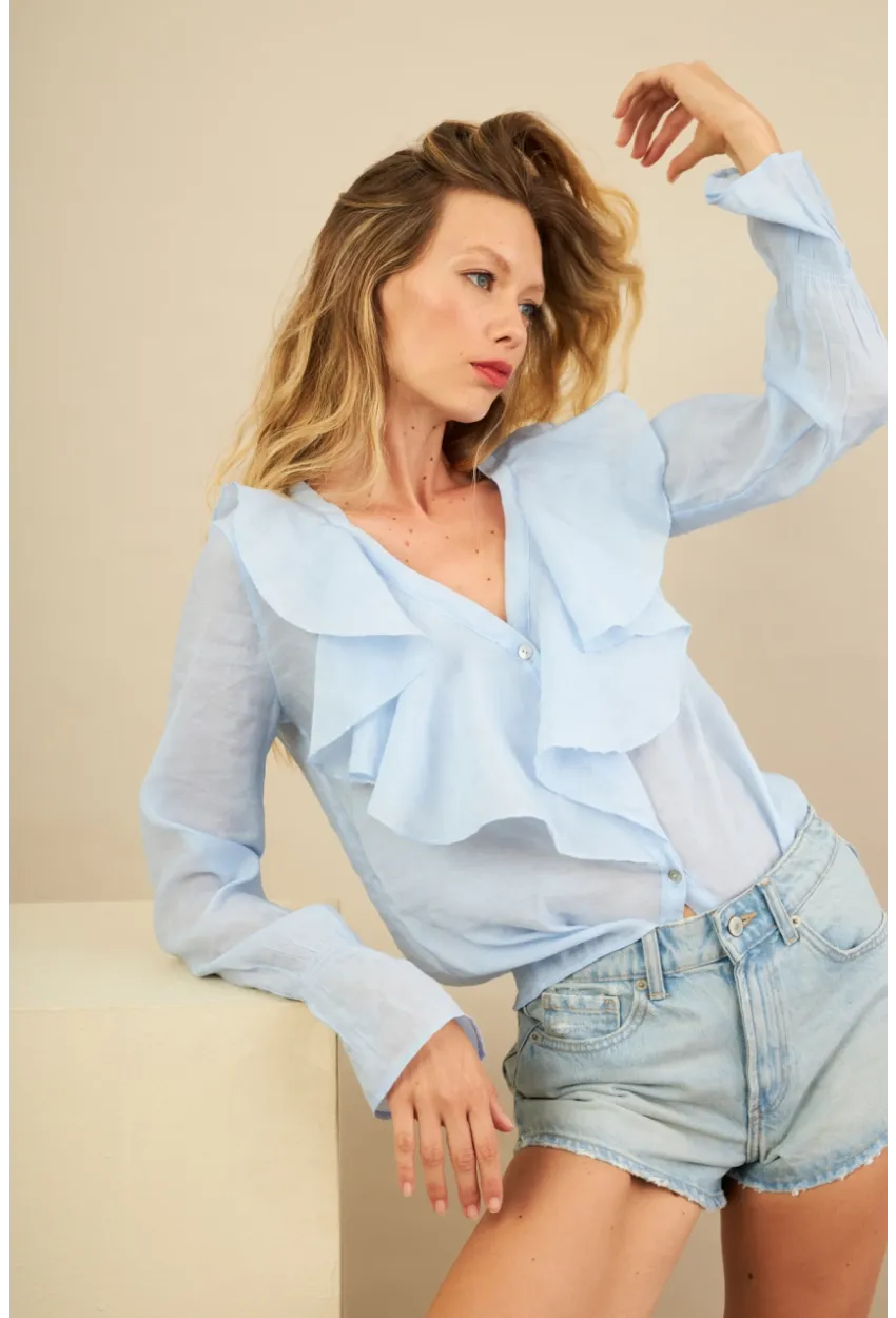 Kadın Bebe Mavi Fırfırlı Gömlek DMR487