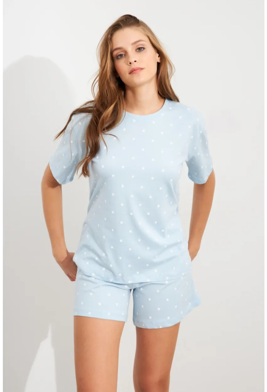 Kadın Bebe Mavi Kalp Puantiyeli Pijama Takım HAN300