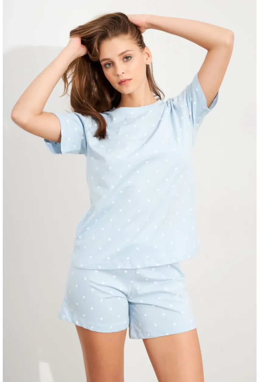 Kadın Bebe Mavi Kalp Puantiyeli Pijama Takım HAN300