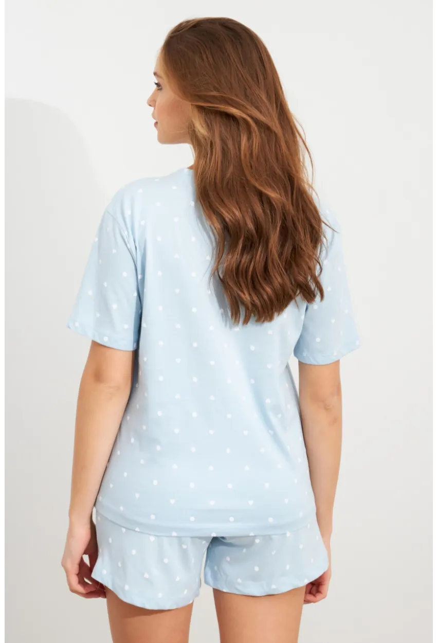 Kadın Bebe Mavi Kalp Puantiyeli Pijama Takım HAN300