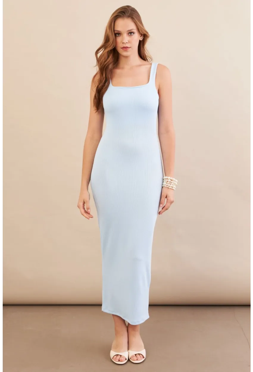 Kadın Bebe Mavi Kare Yaka Midi Elbise DMR295-90