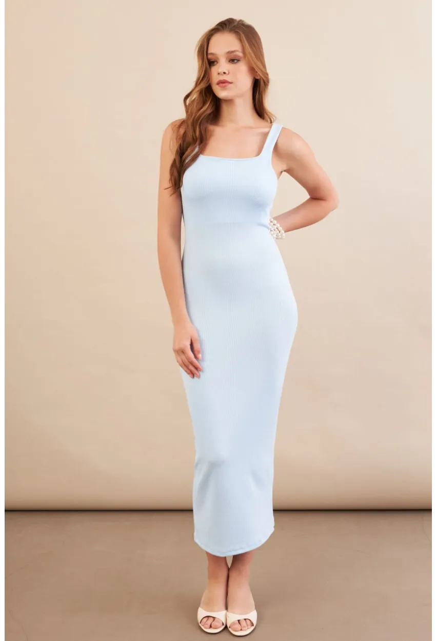 Kadın Bebe Mavi Kare Yaka Midi Elbise DMR295-90