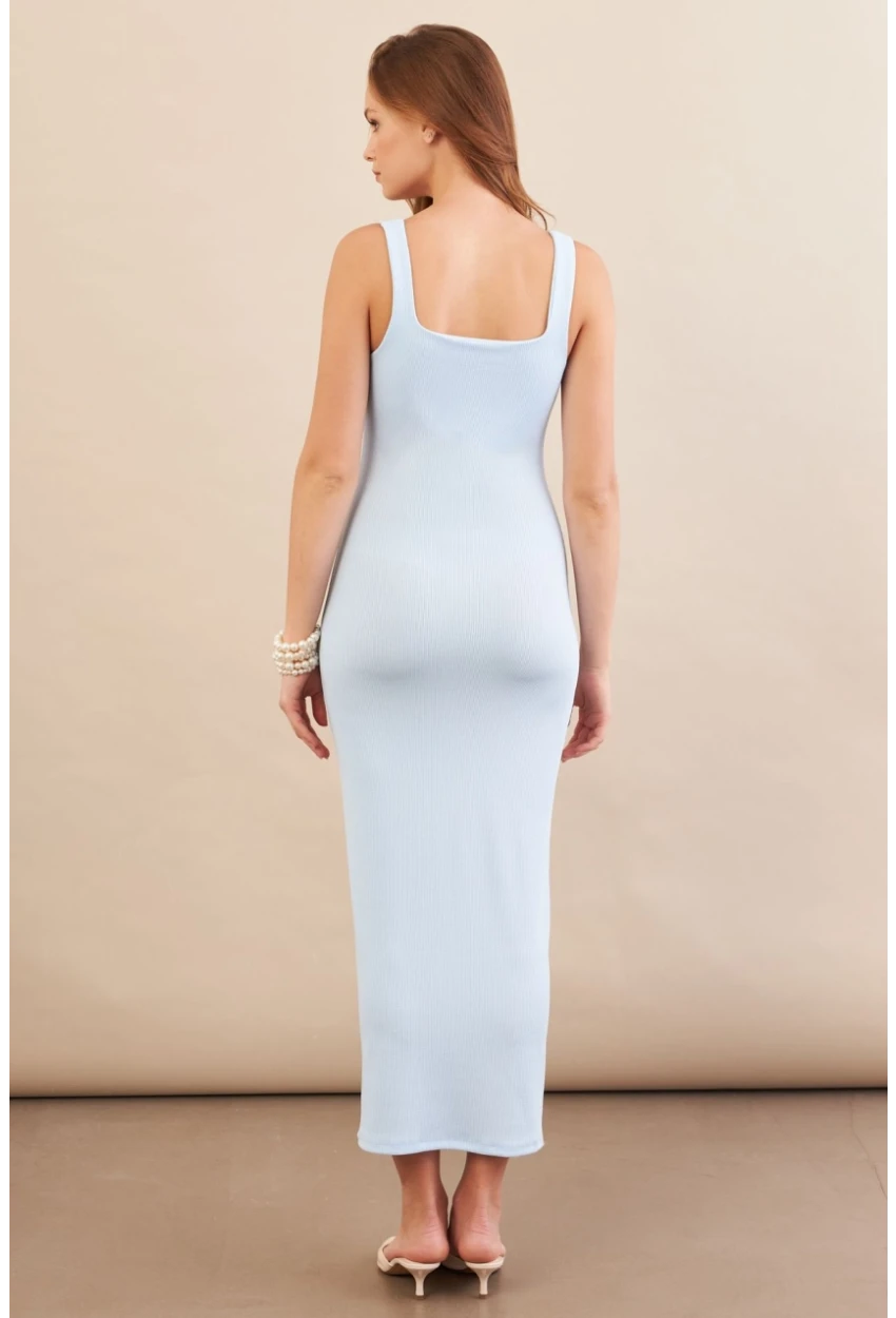 Kadın Bebe Mavi Kare Yaka Midi Elbise DMR295-90