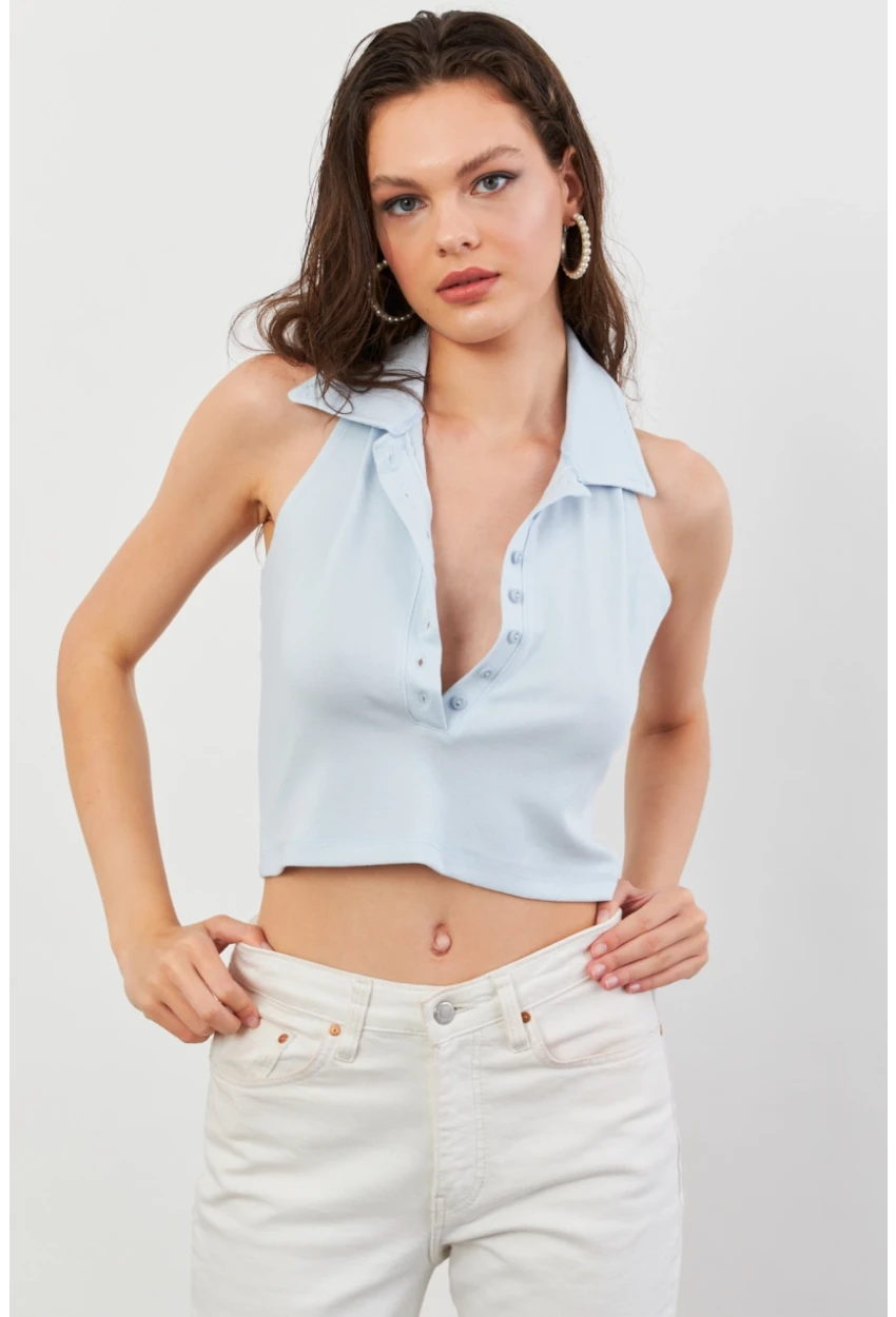 Kadın Bebe Mavi Sırtı Açık Düğmeli Bluz LPP1246-90