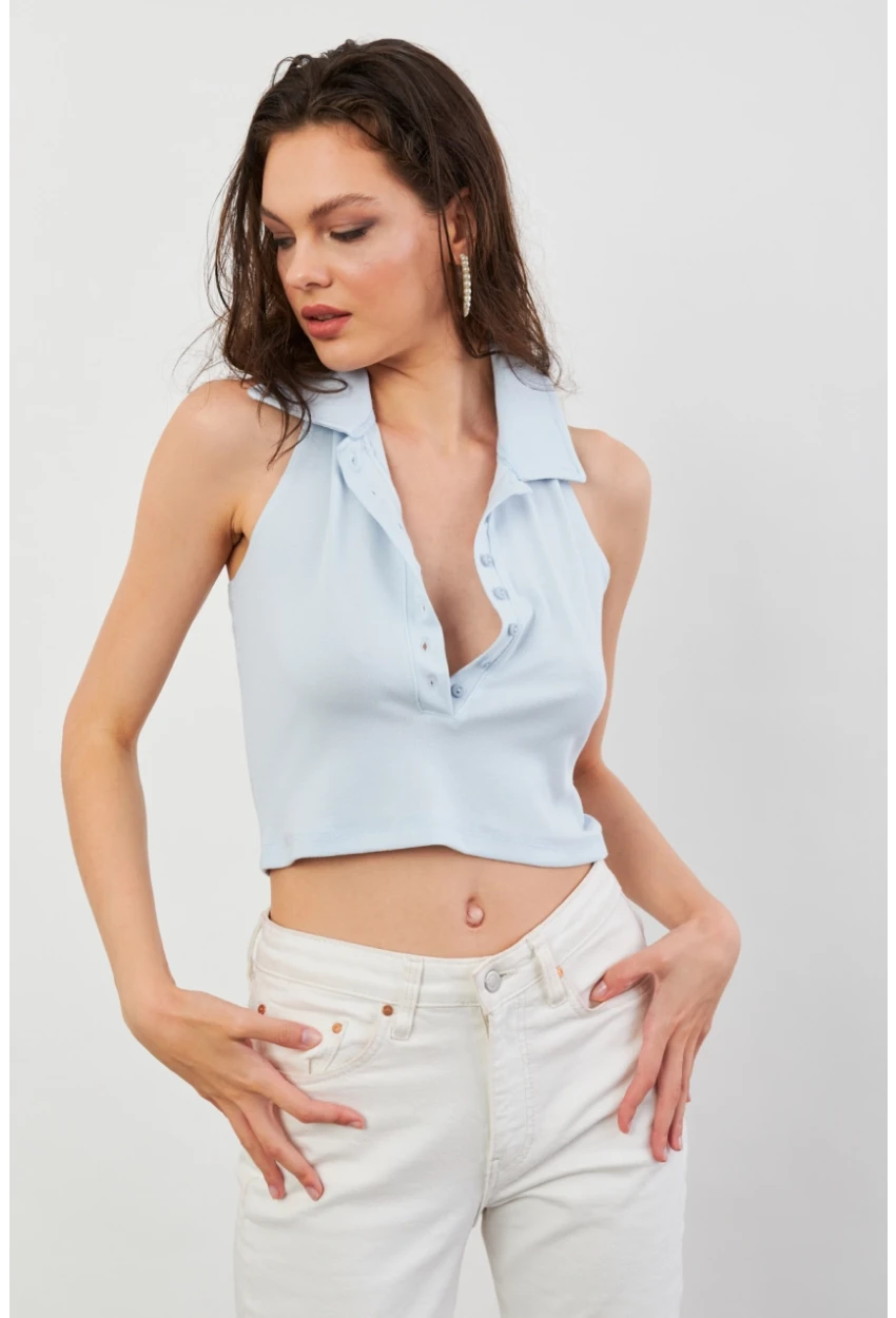 Kadın Bebe Mavi Sırtı Açık Düğmeli Bluz LPP1246-90