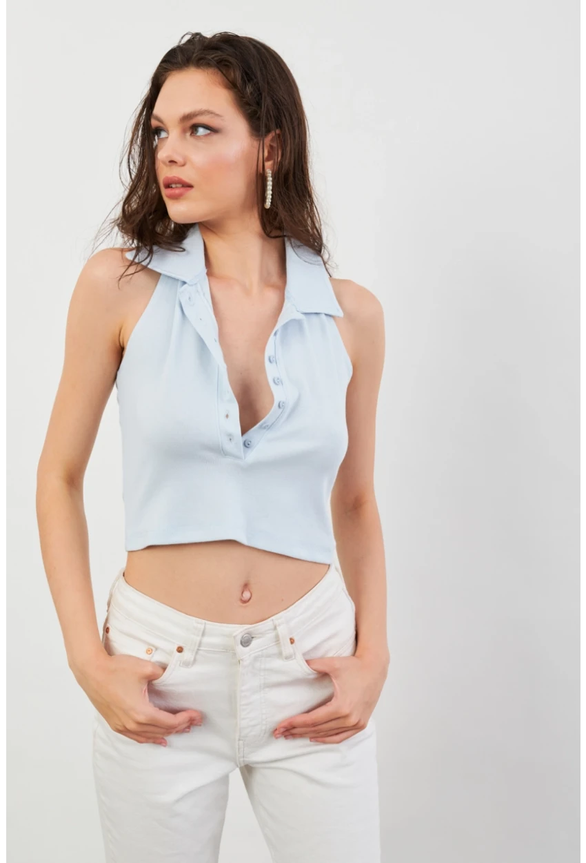 Kadın Bebe Mavi Sırtı Açık Düğmeli Bluz LPP1246-90