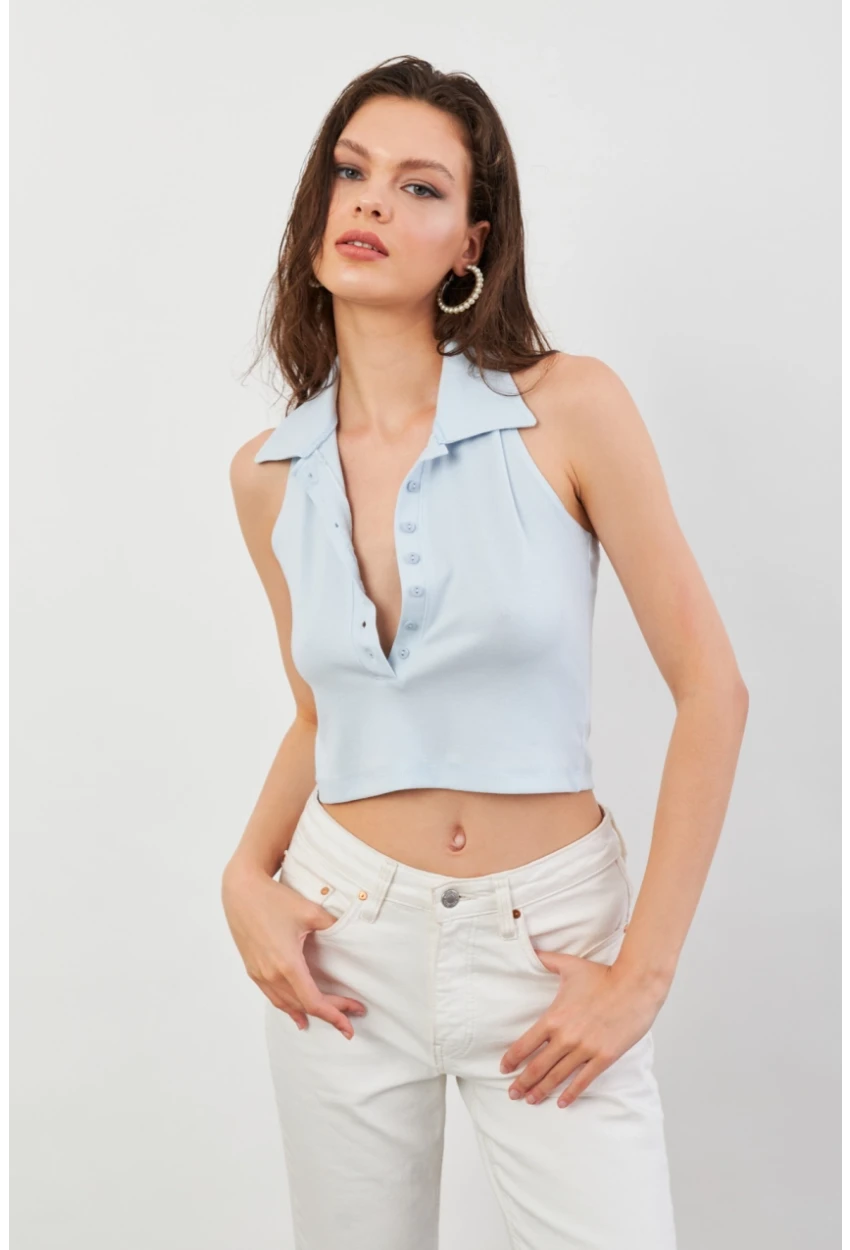 Kadın Bebe Mavi Sırtı Açık Düğmeli Bluz LPP1246-90