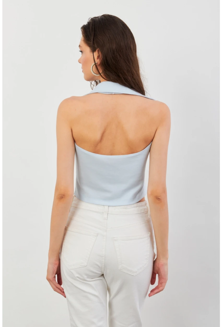 Kadın Bebe Mavi Sırtı Açık Düğmeli Bluz LPP1246-90