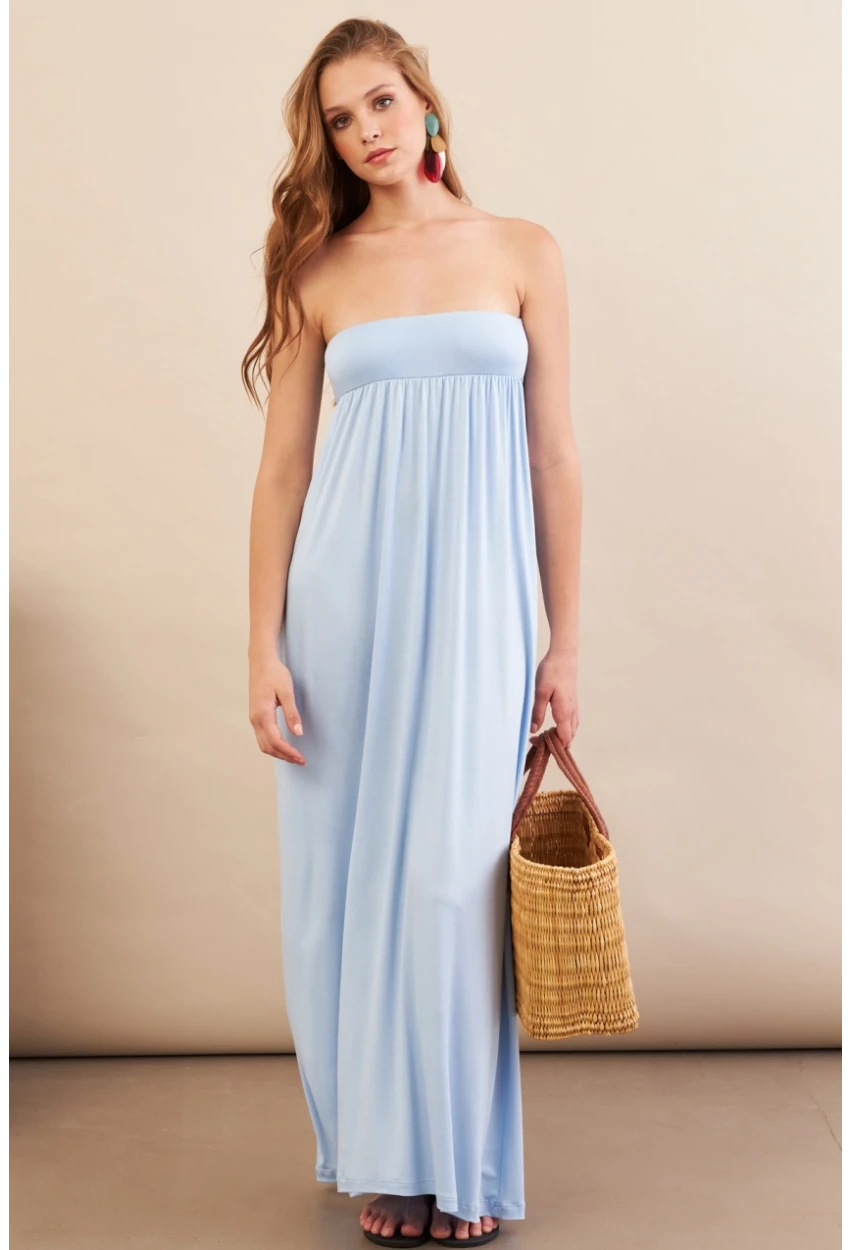 Kadın Bebe Mavi Straplez Midi Elbise EY3111