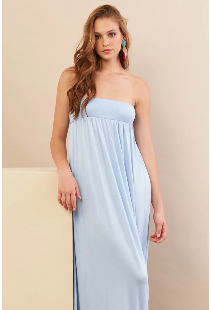 Kadın Bebe Mavi Straplez Midi Elbise EY3111