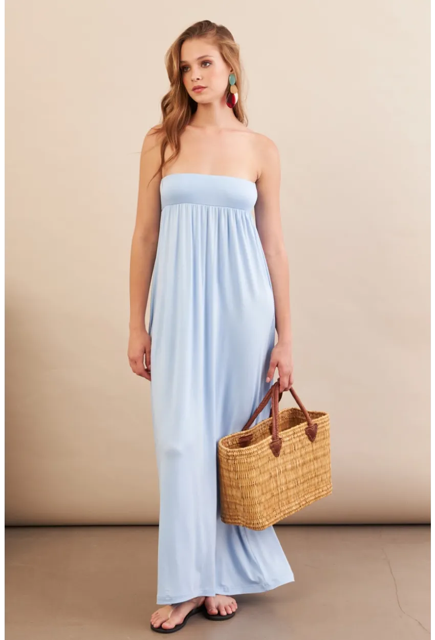 Kadın Bebe Mavi Straplez Midi Elbise EY3111