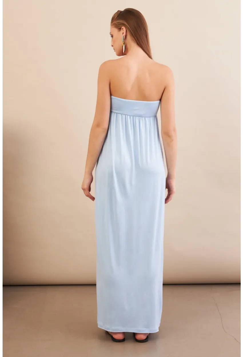 Kadın Bebe Mavi Straplez Midi Elbise EY3111
