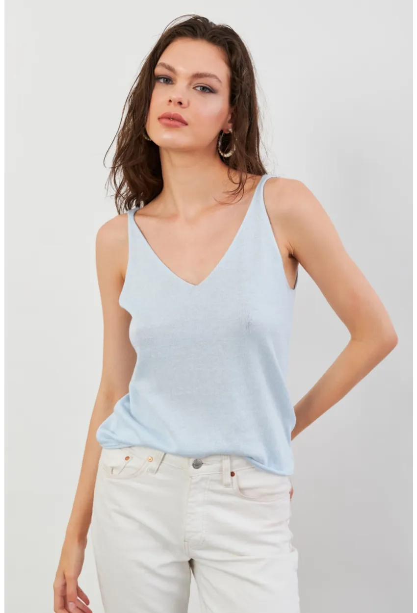 Kadın Bebe Mavi V Yaka Triko Bluz KZ546