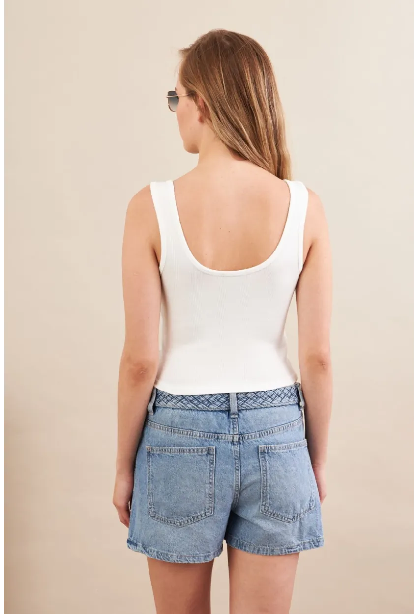 Kadın Beyaz Agraflı Kısa Bluz ZH167