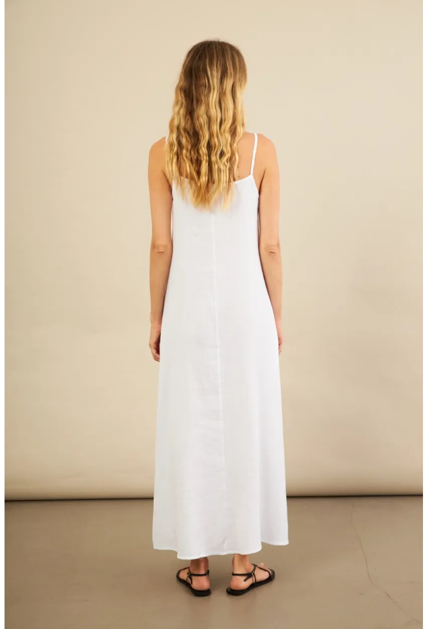 Kadın Beyaz Cepli İp Askılı Midi Müslin Elbise BTY100
